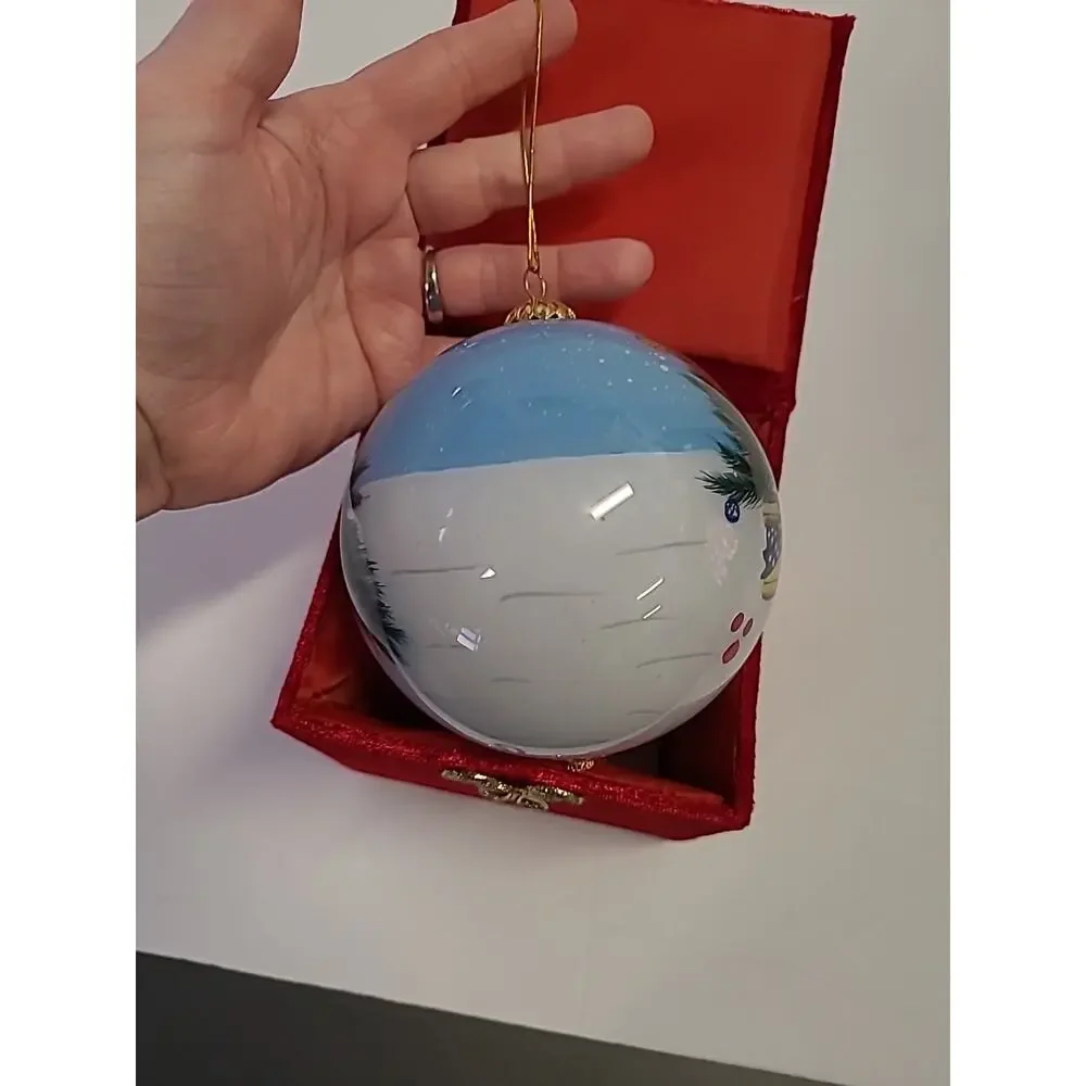 Pier One Li Bien Hand Painted Glass Ornament Snowman with Box 4
